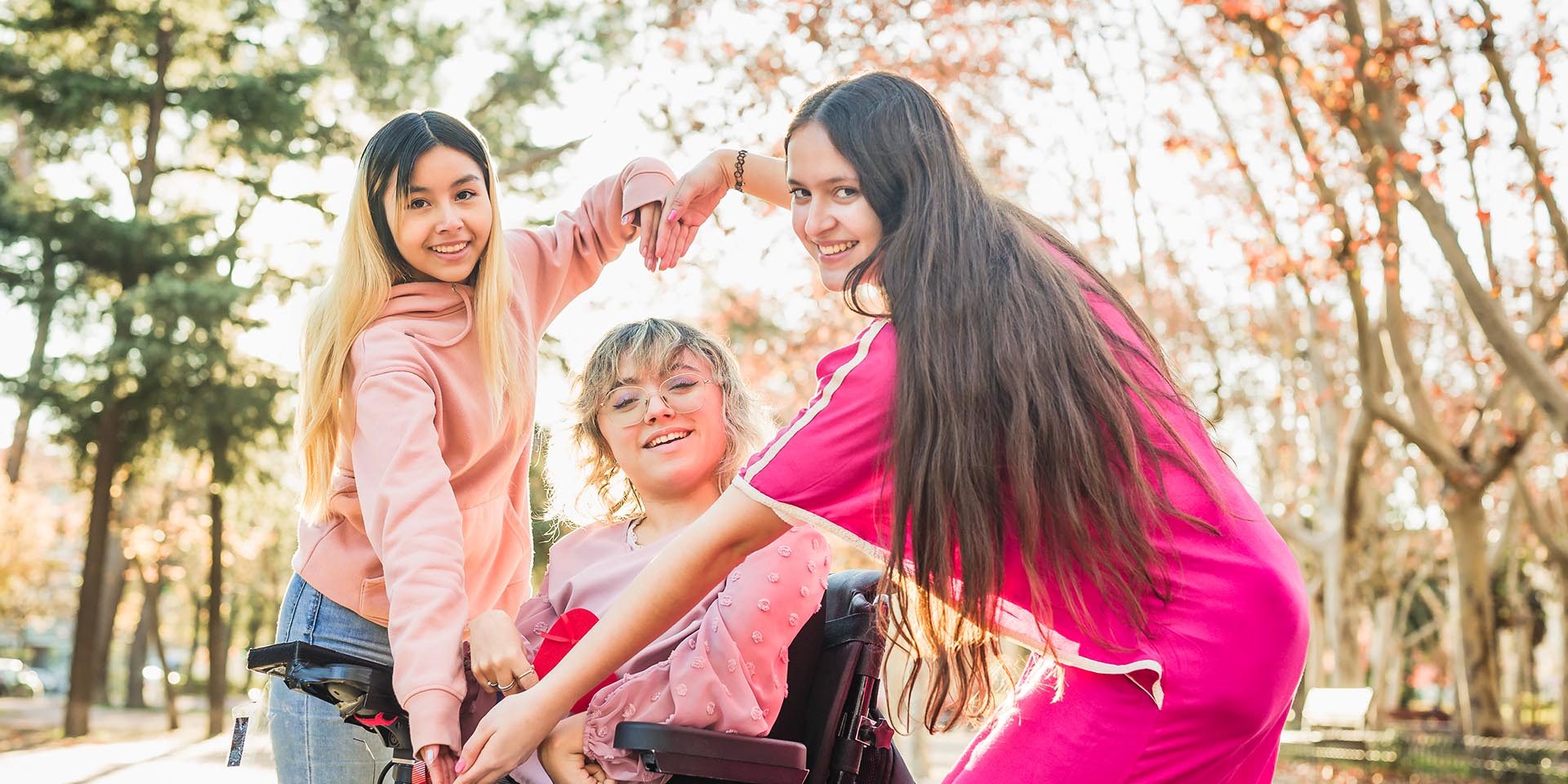 International womens day or valentine collaboration for health motivation and female empowerment. Hispanic, Peruvian and Moroccan women doing hand gesturing happy